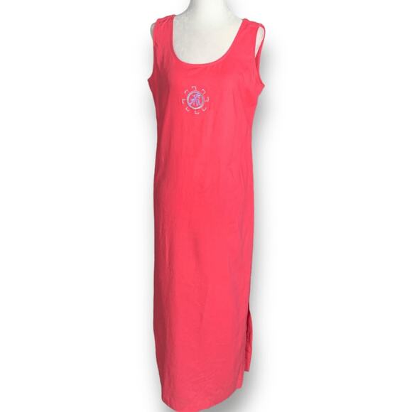 Vintage 90s Coral Linen Blend Maxi Kokopelli Embroidered Pattern Sundress 10 - Picture 9 of 9